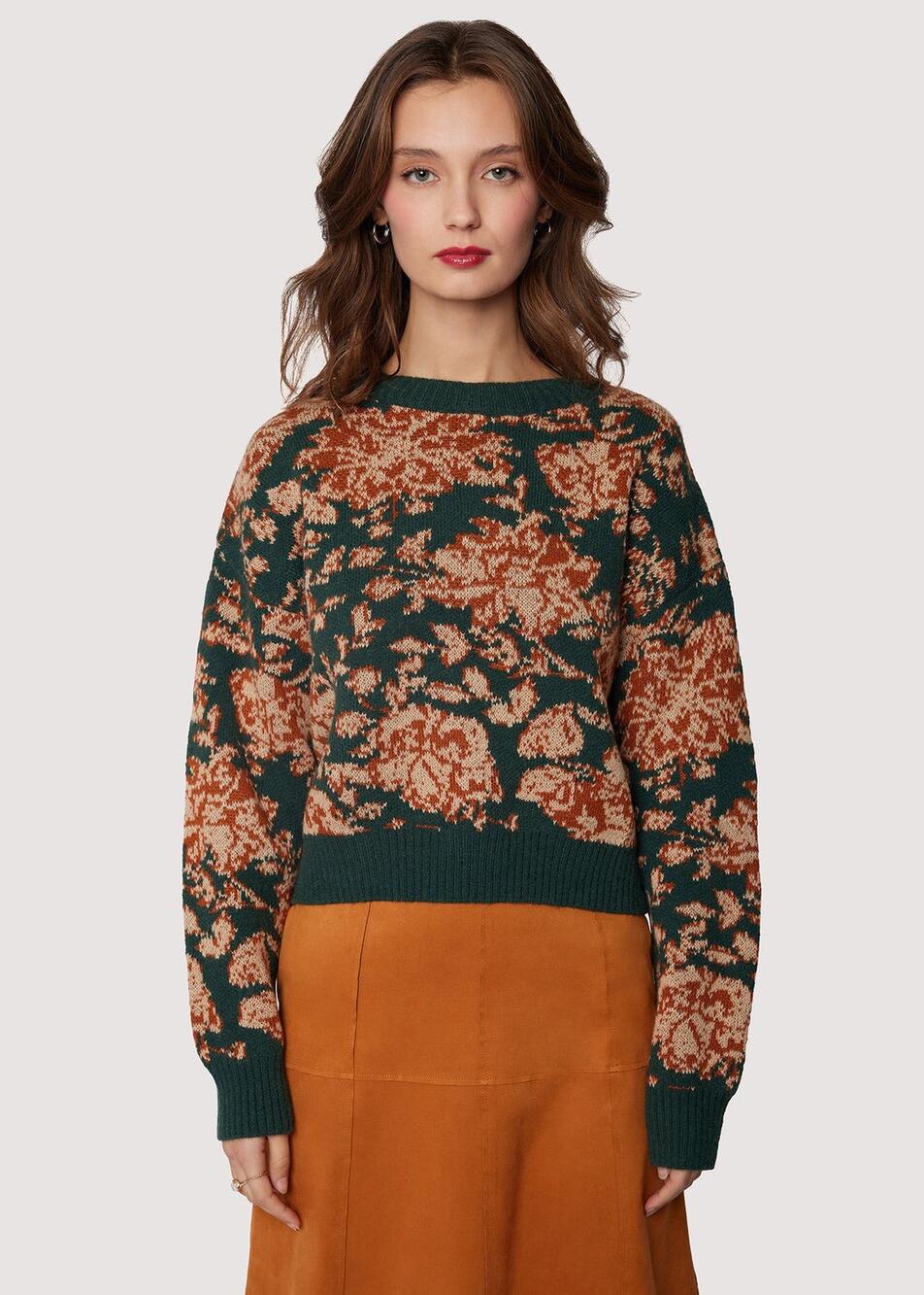 Lost + Wander Rosetta Green Floral Knit Crewneck Pullover Sweater Size S